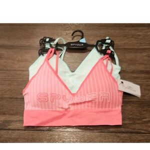 Spyder Intimates Seamless Jacquard Pink Green Striped Bra Set Of 2 Size L New